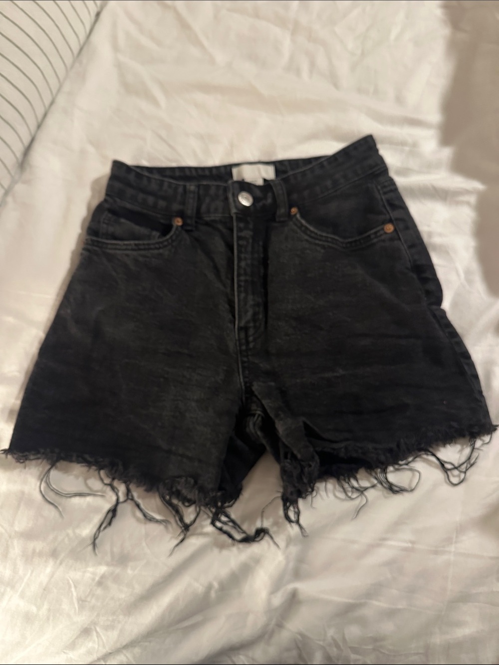 H&M Black Frayed High-Rise Denim Shorts